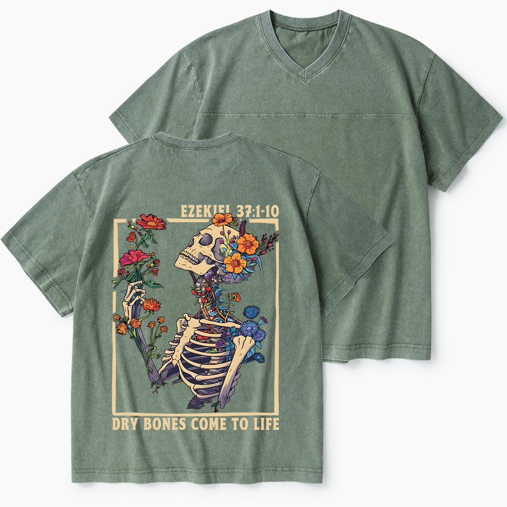 Dry Bones Come To Life Christian Washed V-Neck T-Shirt