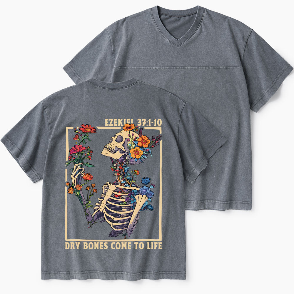 Dry Bones Come To Life Christian Washed V-Neck T-Shirt