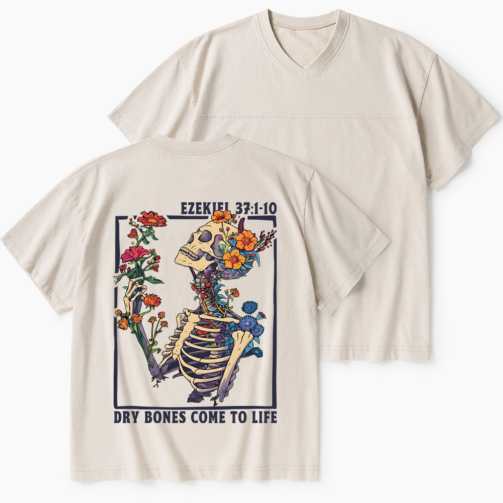 Dry Bones Come To Life Christian Washed V-Neck T-Shirt