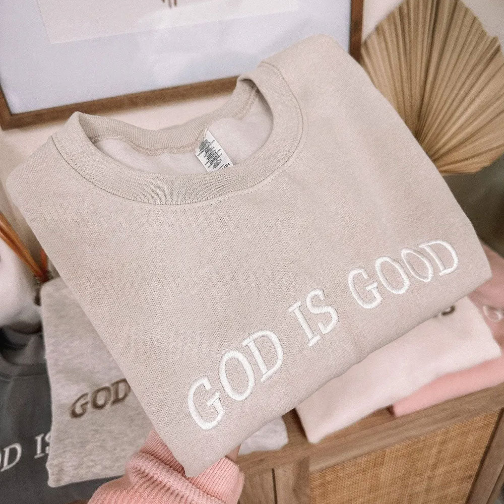 Embroidered GOD IS GOOD Christian Fleece Sweatshirt