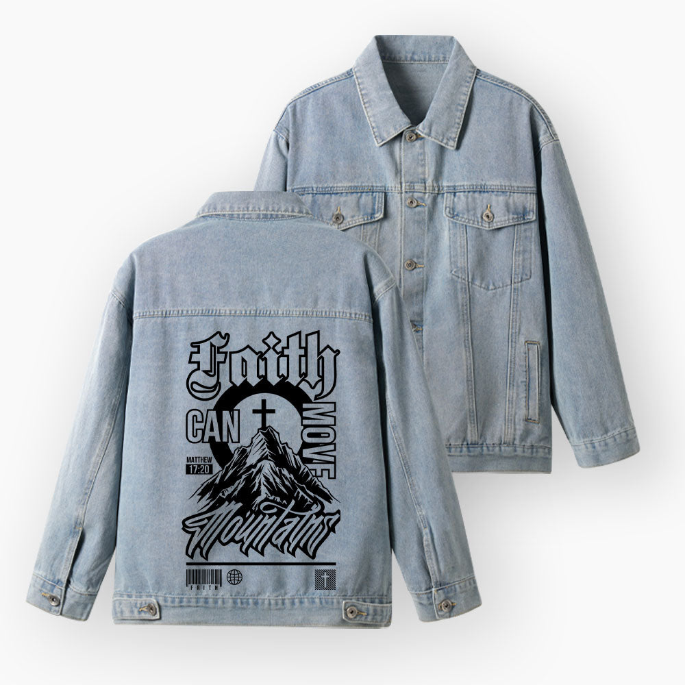 Faith Can Move Mountains Christian Denim Jacket