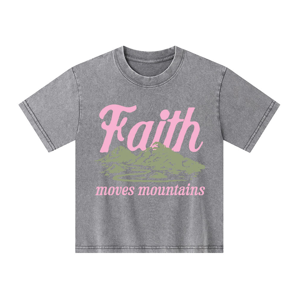 Faith Can Move Mountains Christian Kid Washed T-Shirt