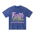 Faith Can Move Mountains Christian Kid Washed T-Shirt