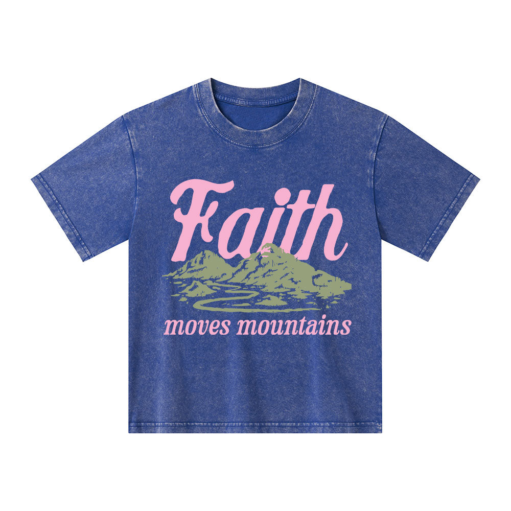 Faith Can Move Mountains Christian Kid Washed T-Shirt