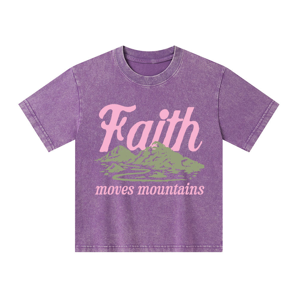 Faith Can Move Mountains Christian Kid Washed T-Shirt