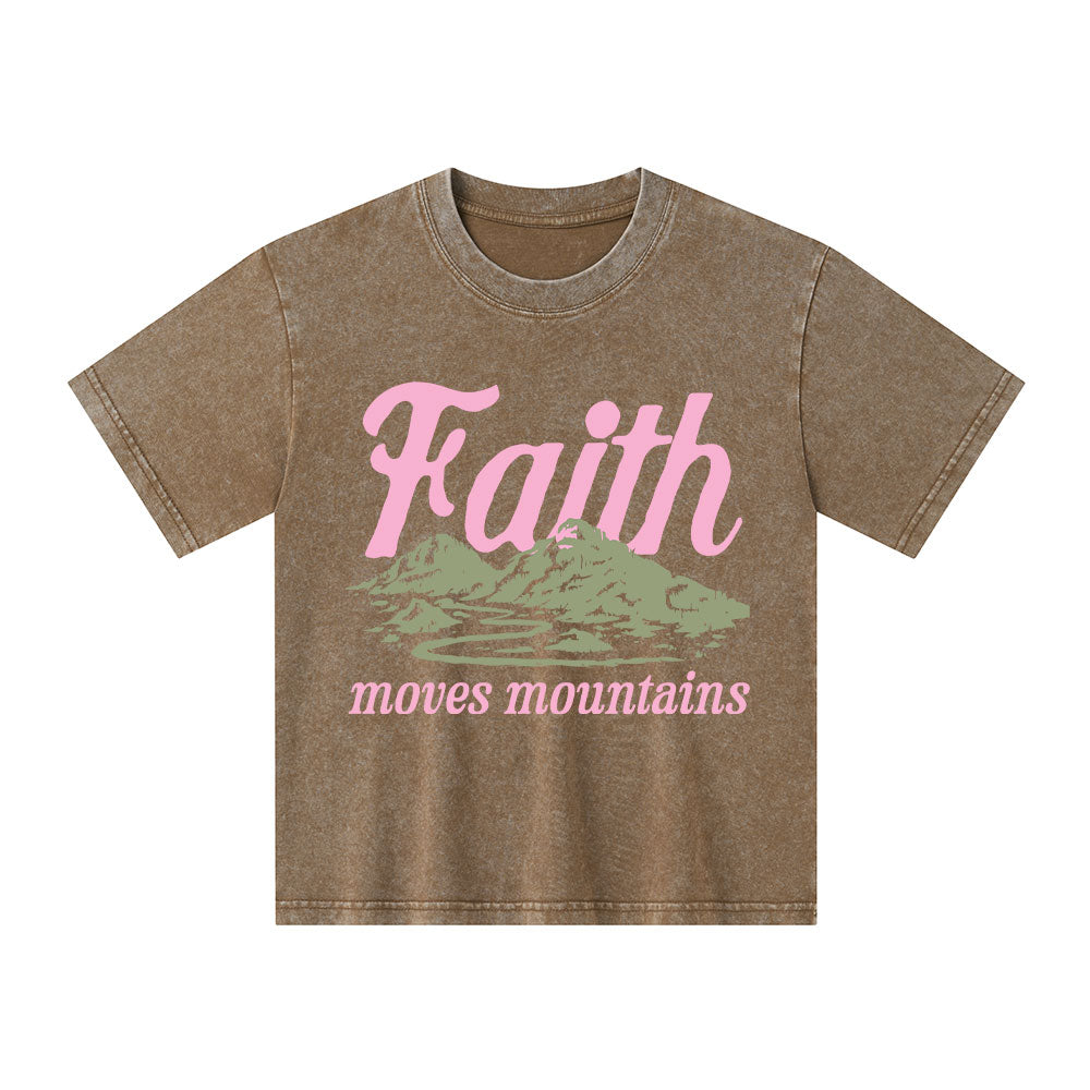 Faith Can Move Mountains Christian Kid Washed T-Shirt