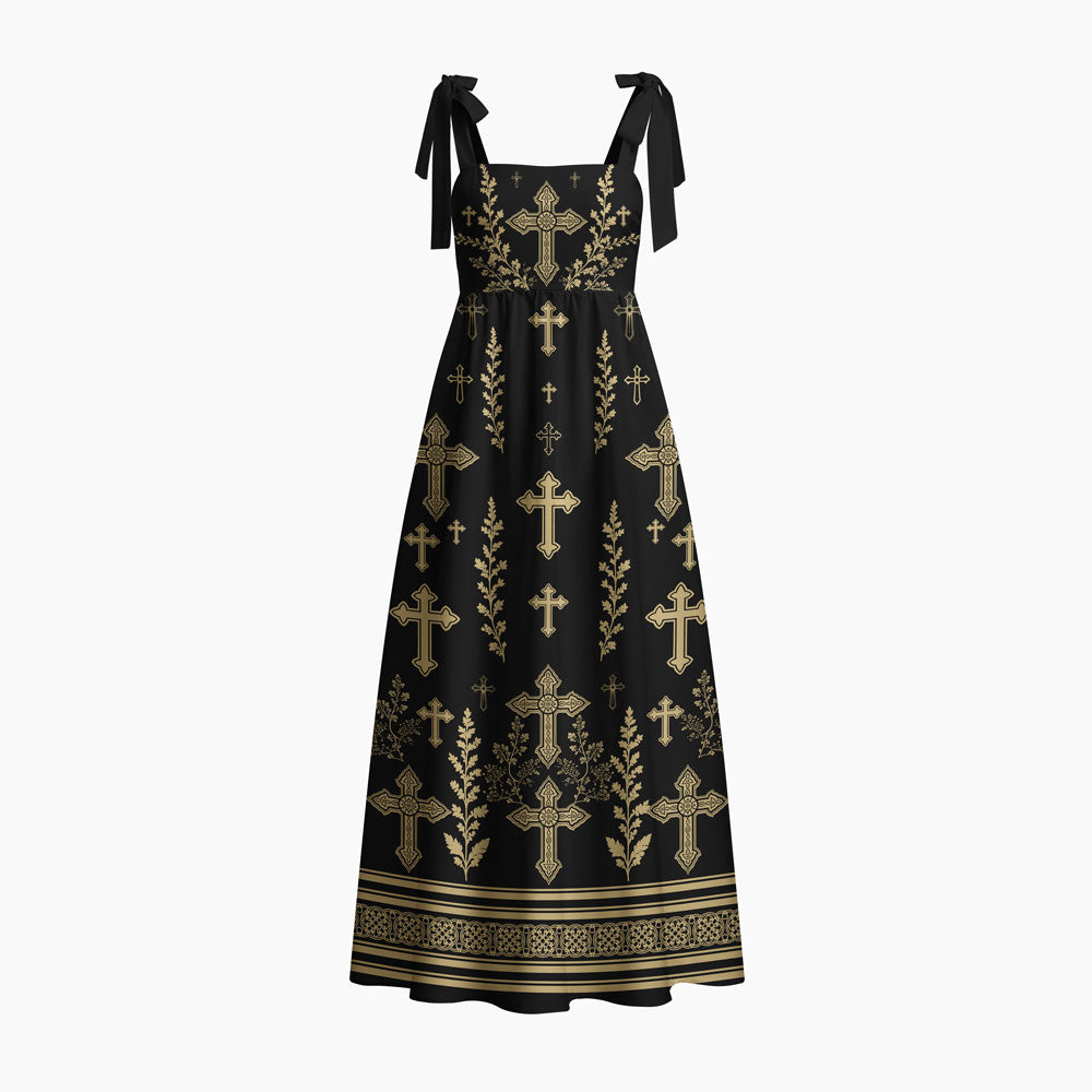 Faith Cross Chrisitan Black Tie Shoulder Maxi Dress