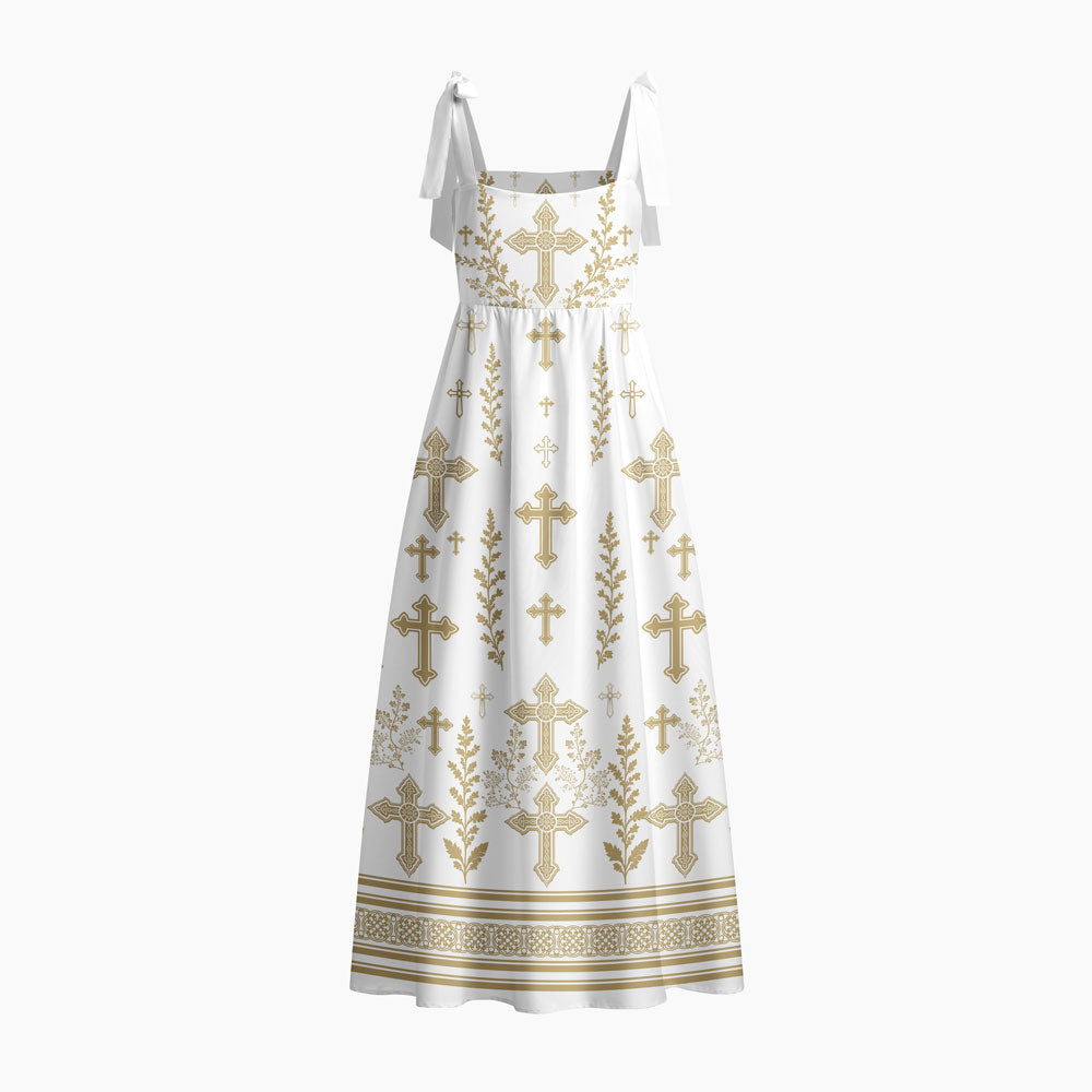 Faith Cross Chrisitan White Tie Shoulder Maxi Dress