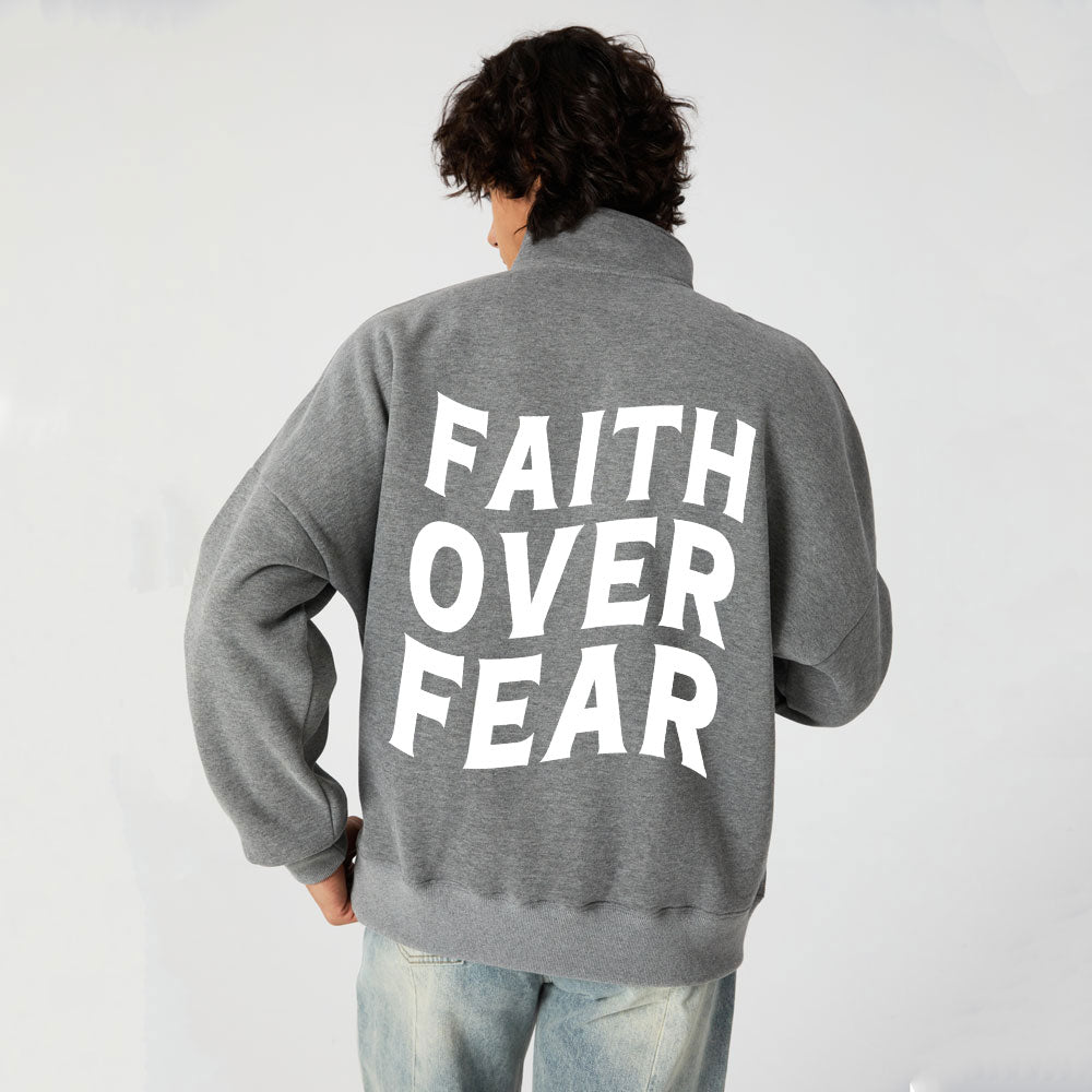 Faith Over Fear Christian Half Zip Fleece Sweatshirt