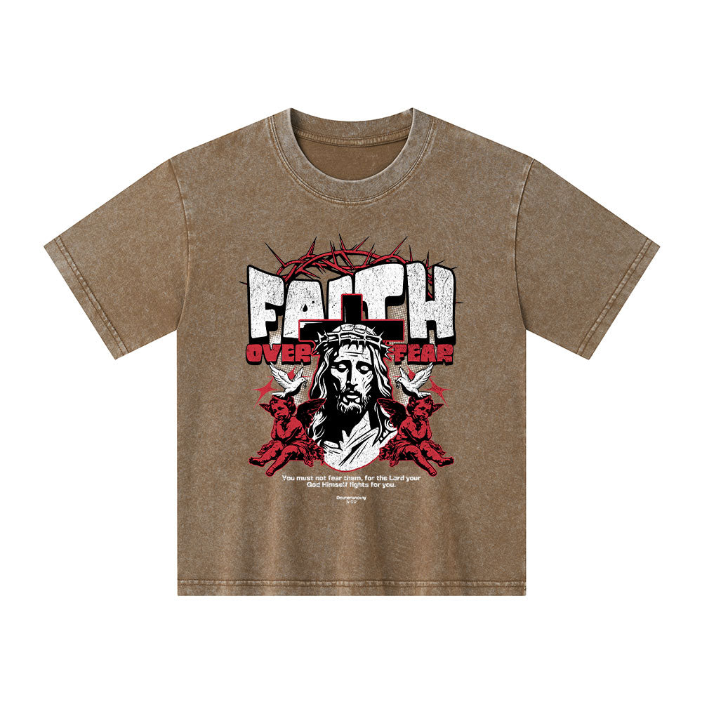 Faith Over Fear Christian Kid Washed T-Shirt