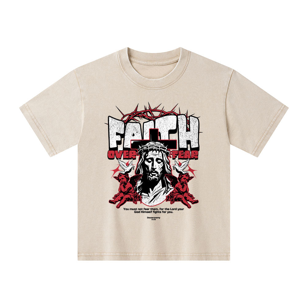 Faith Over Fear Christian Kid Washed T-Shirt