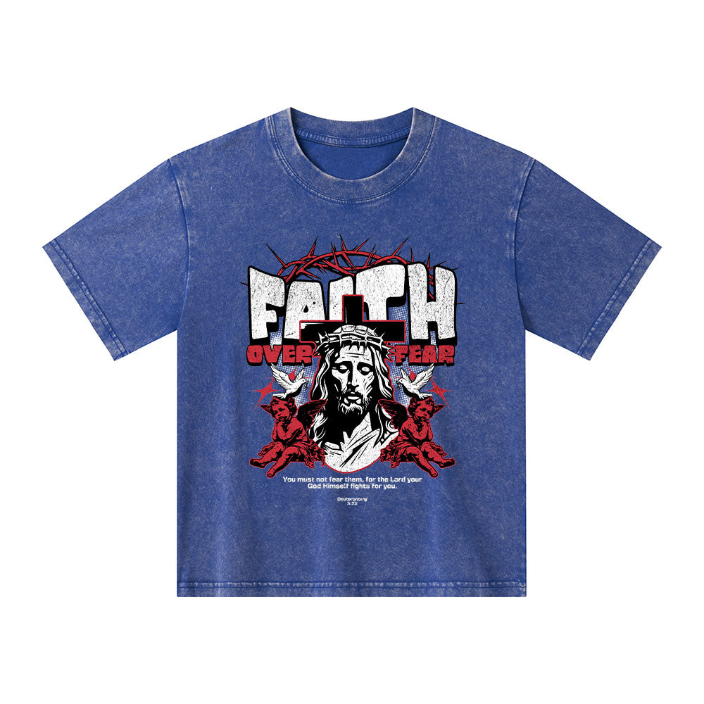 Faith Over Fear Christian Kid Washed T-Shirt