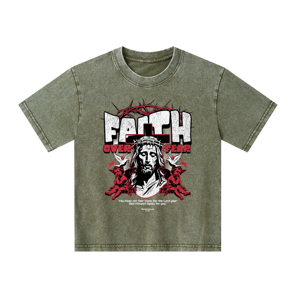 Faith Over Fear Christian Kid Washed T-Shirt