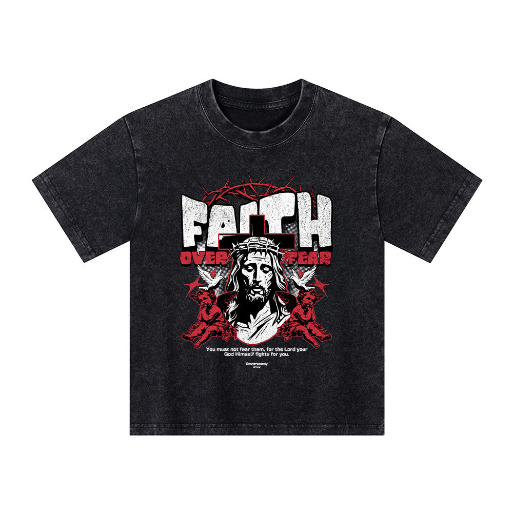 Faith Over Fear Christian Kid Washed T-Shirt