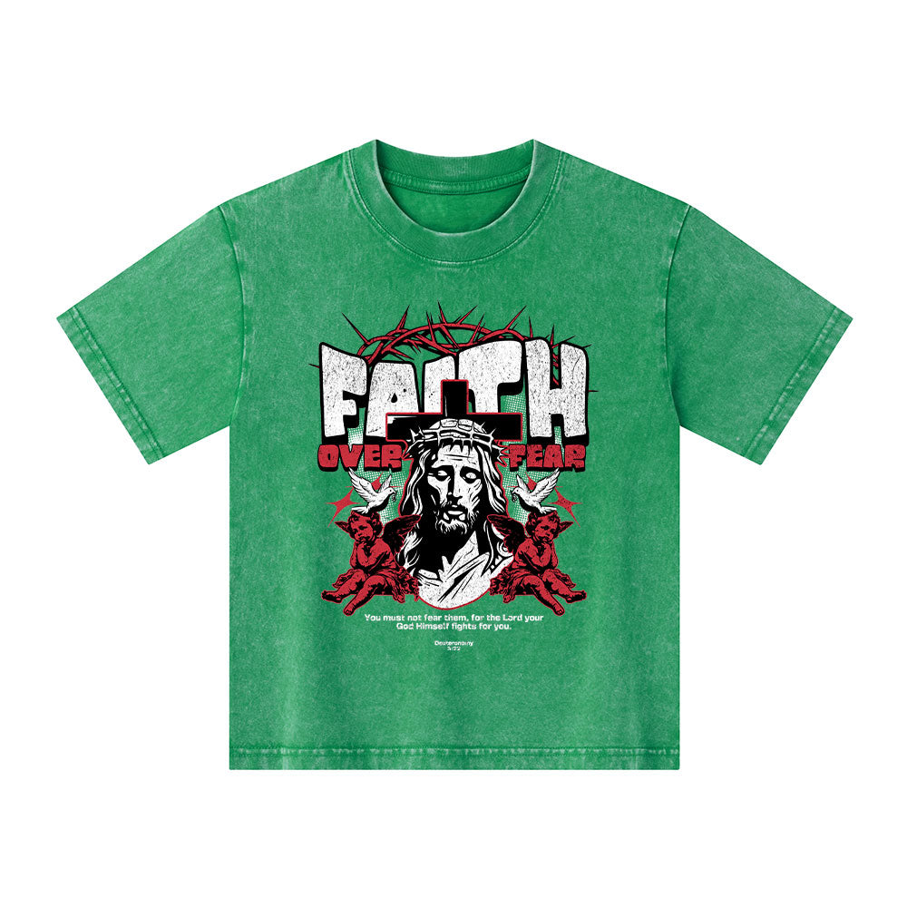 Faith Over Fear Christian Kid Washed T-Shirt