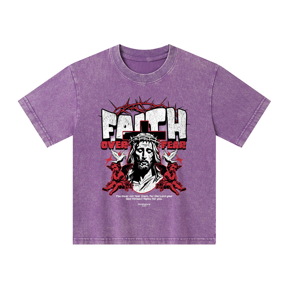 Faith Over Fear Christian Kid Washed T-Shirt