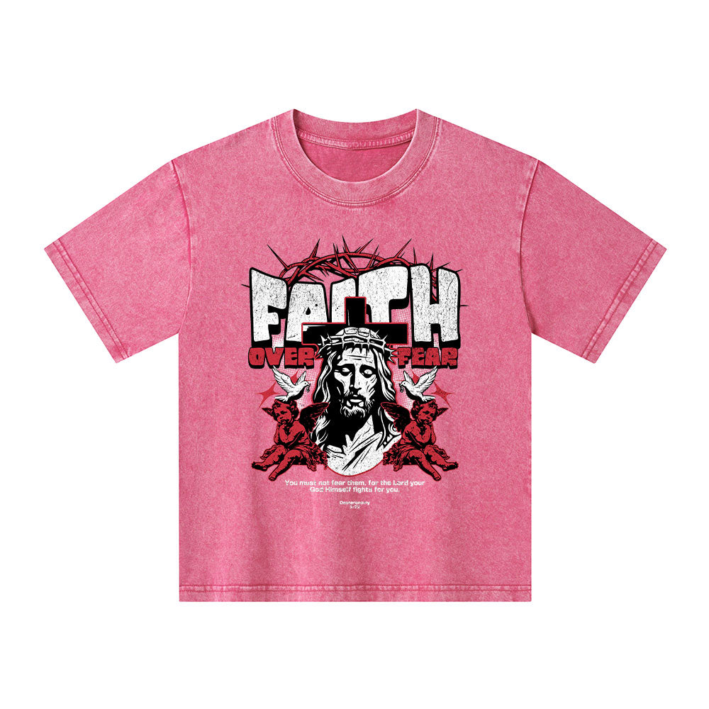 Faith Over Fear Christian Kid Washed T-Shirt