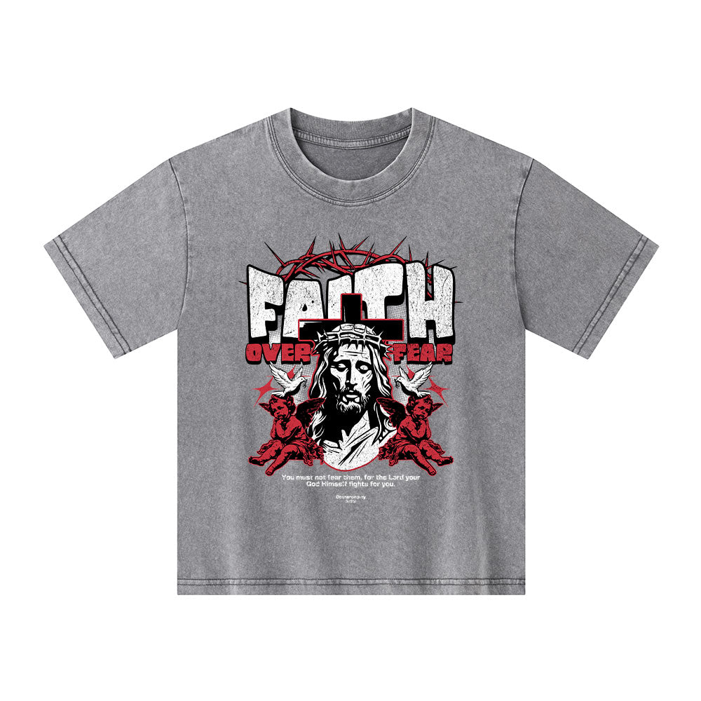 Faith Over Fear Christian Kid Washed T-Shirt