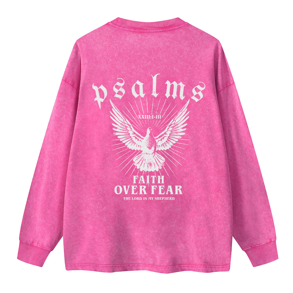 Faith Over Fear Christian Washed Long Sleeve  T-Shirt