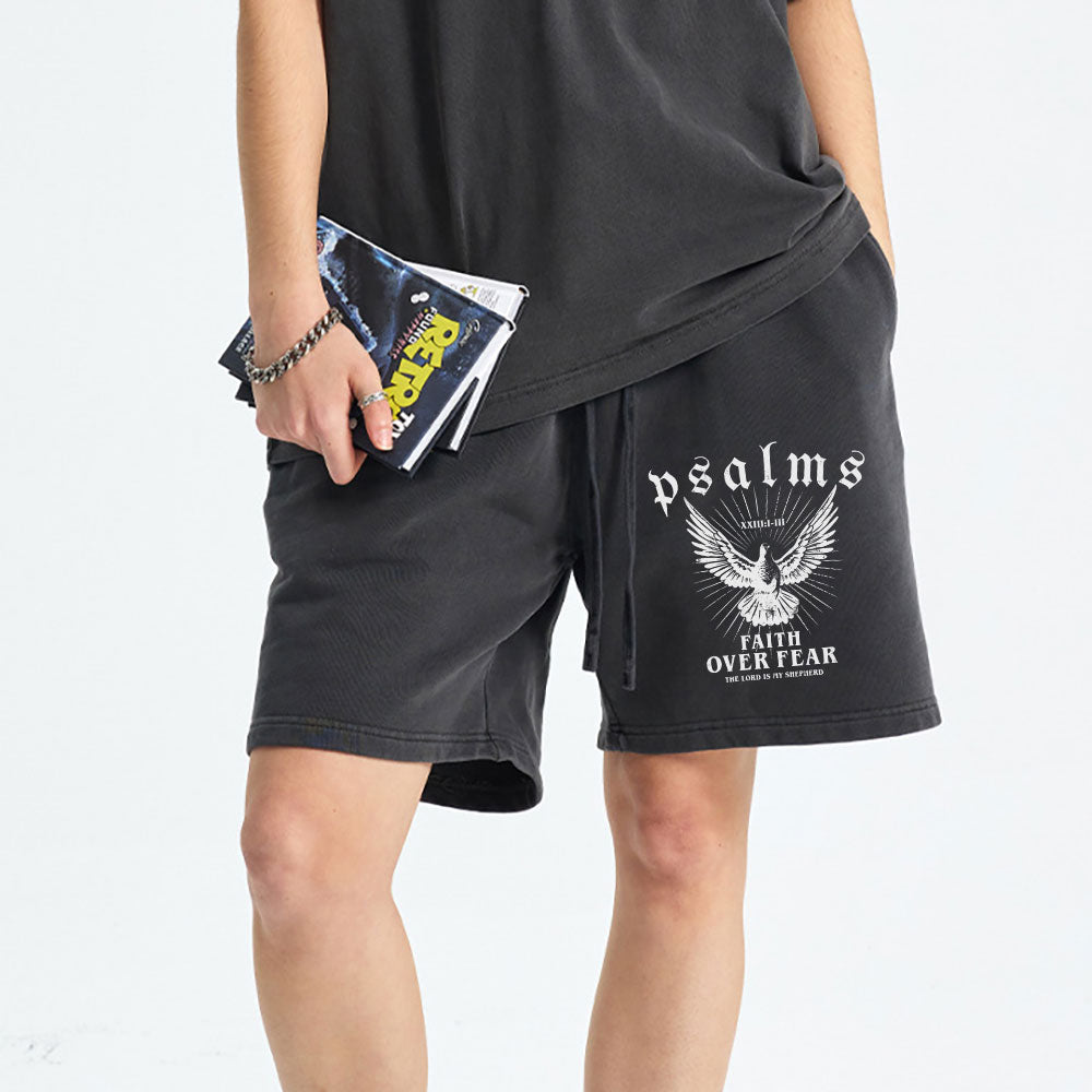 Faith Over Fear Christian Washed Shorts