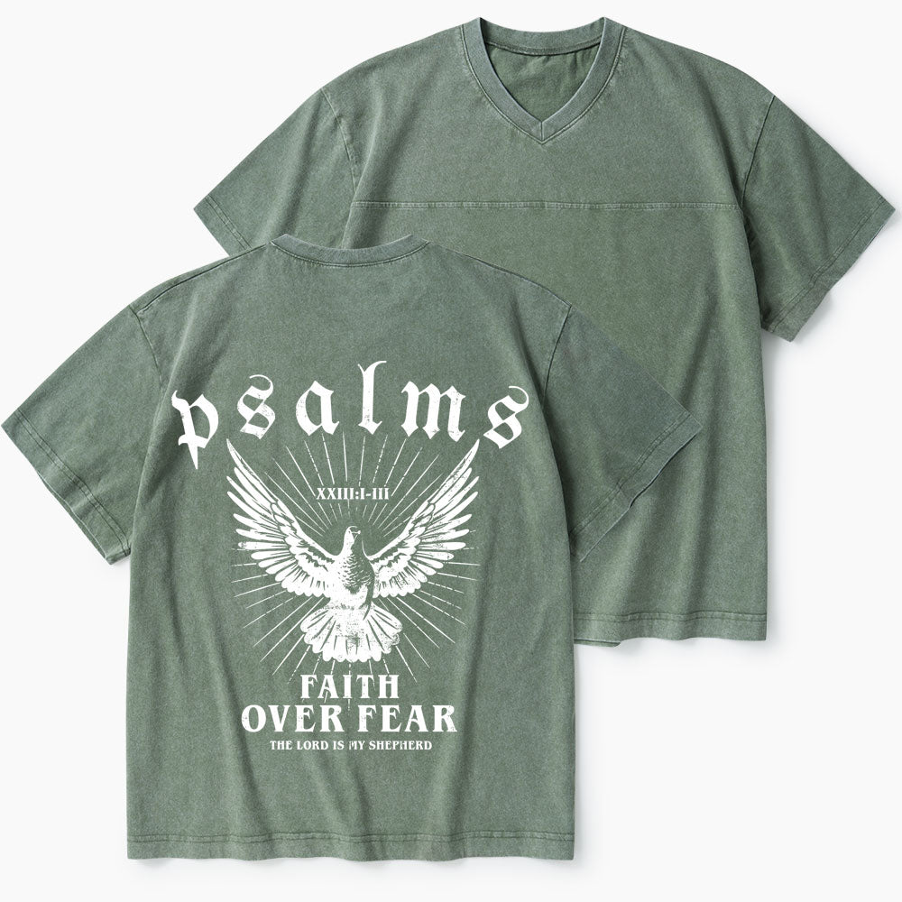 Faith Over Fear Christian Washed V-Neck T-Shirt