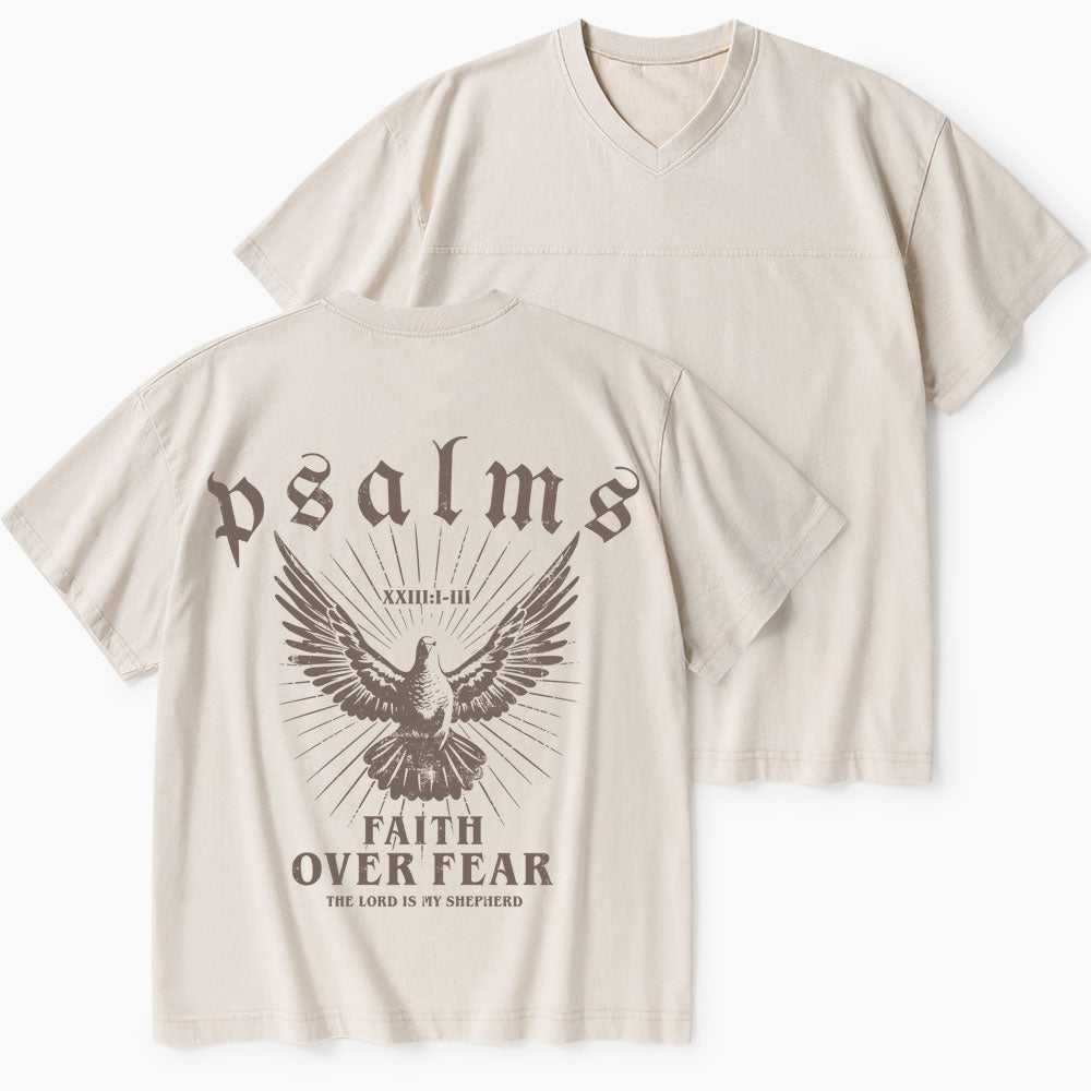 Faith Over Fear Christian Washed V-Neck T-Shirt