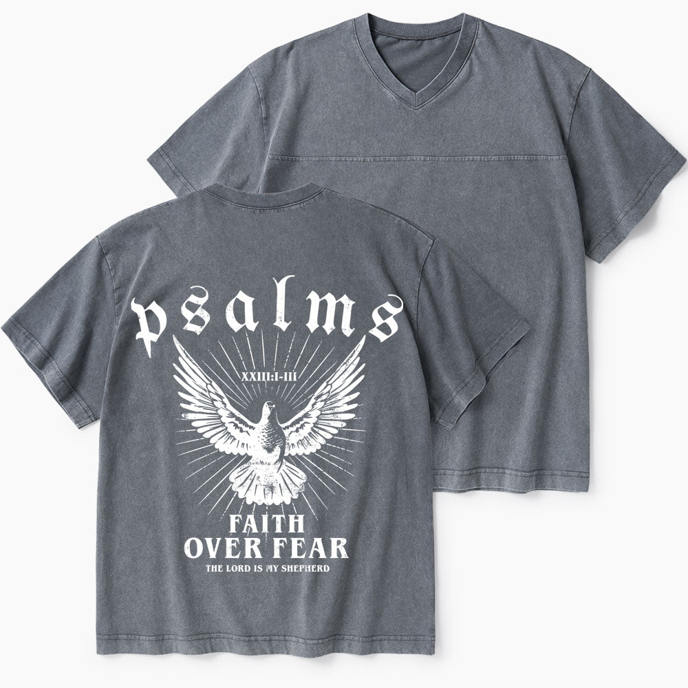 Faith Over Fear Christian Washed V-Neck T-Shirt