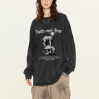 Faith Over Fear Lamb Christian Washed Long Sleeve T-Shirt