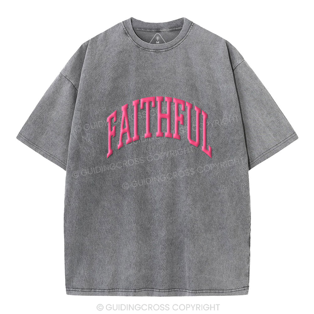 Faithful Christian Puff Printed Washed T-Shirt