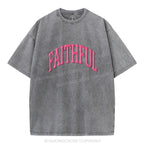 Faithful Christian Puff Printed Washed T-Shirt