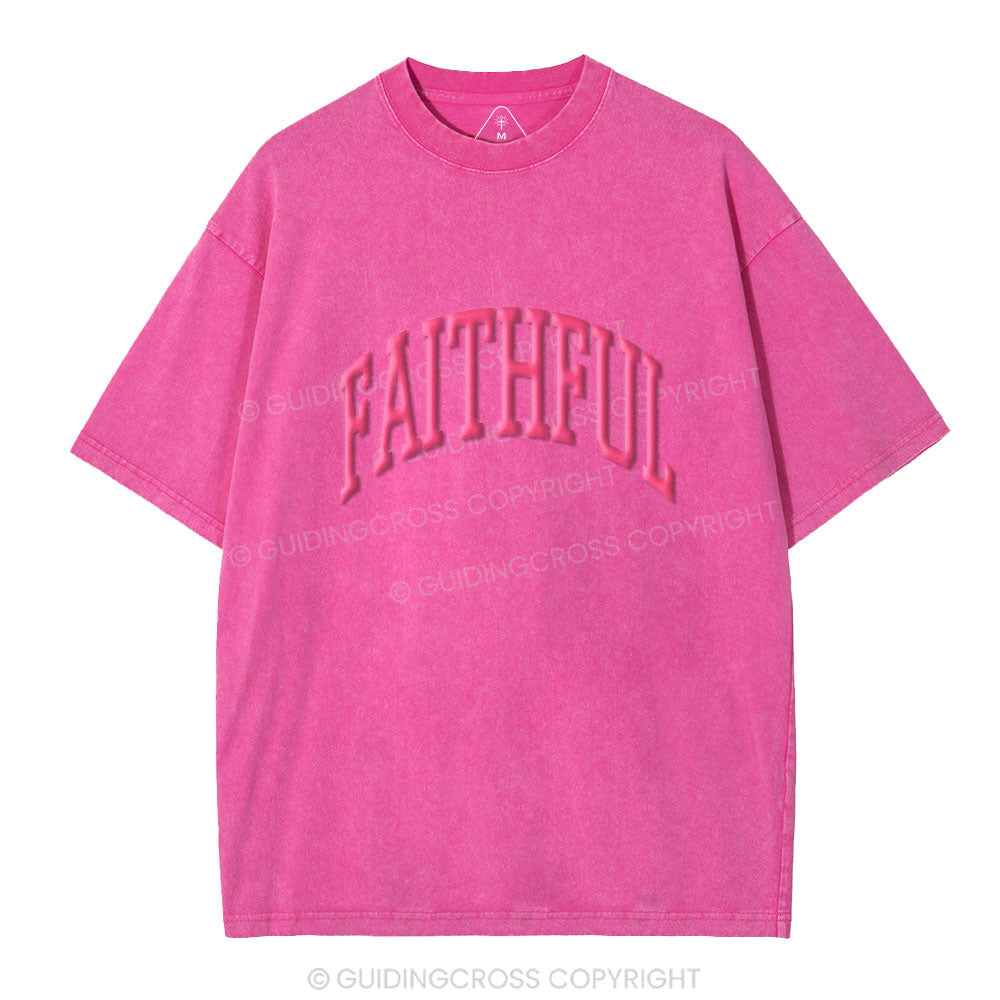 Faithful Christian Puff Printed Washed T-Shirt