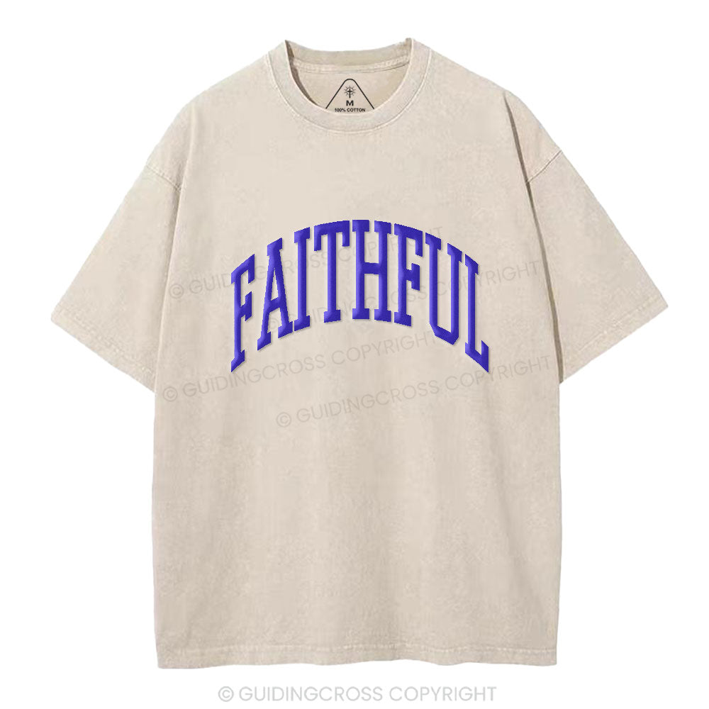 Faithful Christian Puff Printed Washed T-Shirt