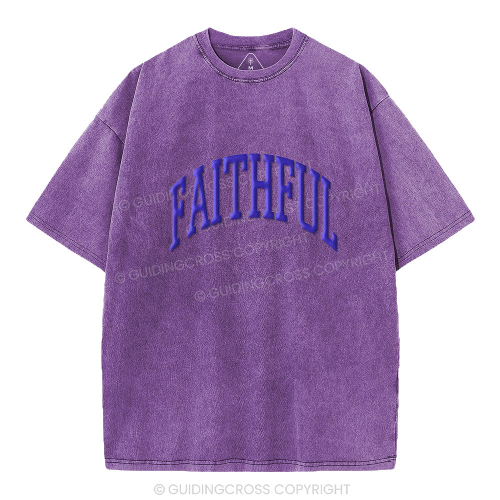 Faithful Christian Puff Printed Washed T-Shirt