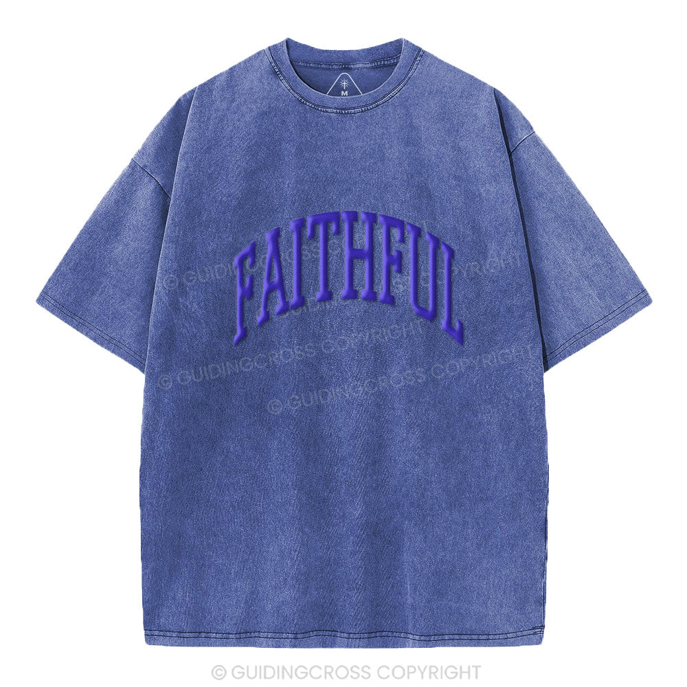 Faithful Christian Puff Printed Washed T-Shirt