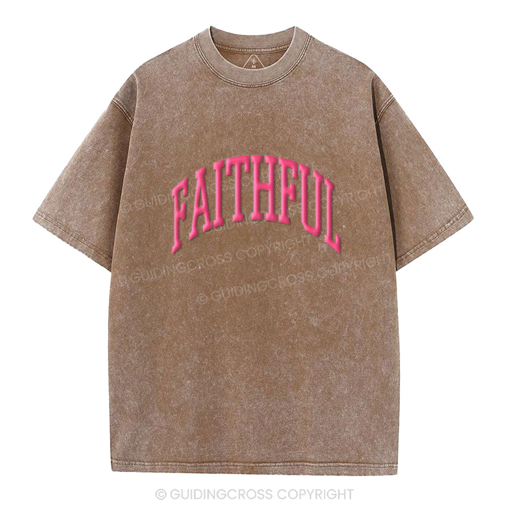 Faithful Christian Puff Printed Washed T-Shirt