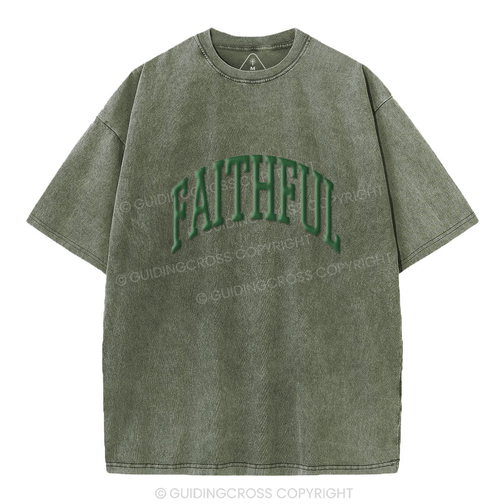 Faithful Christian Puff Printed Washed T-Shirt