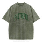 Faithful Christian Puff Printed Washed T-Shirt