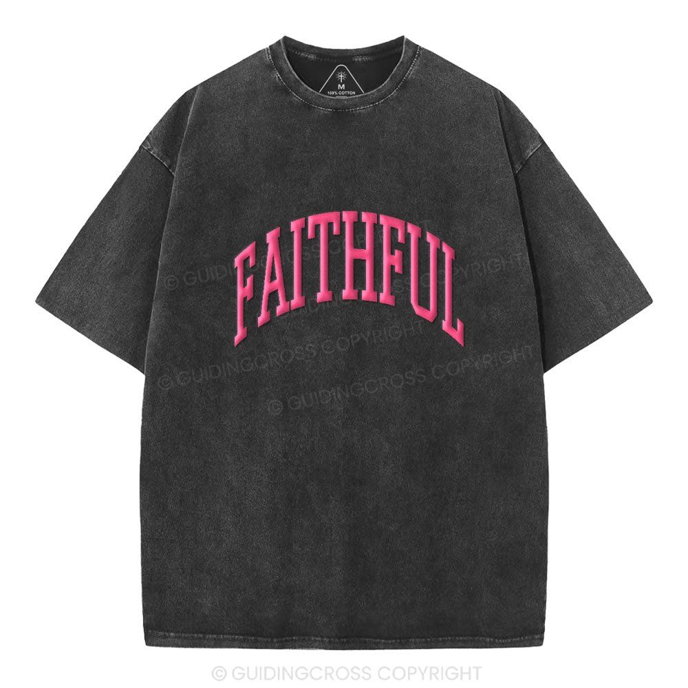 Faithful Christian Puff Printed Washed T-Shirt