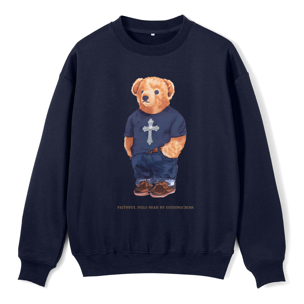 Faithful Bear By Guidingcross Christian Fleece Sweatshirt