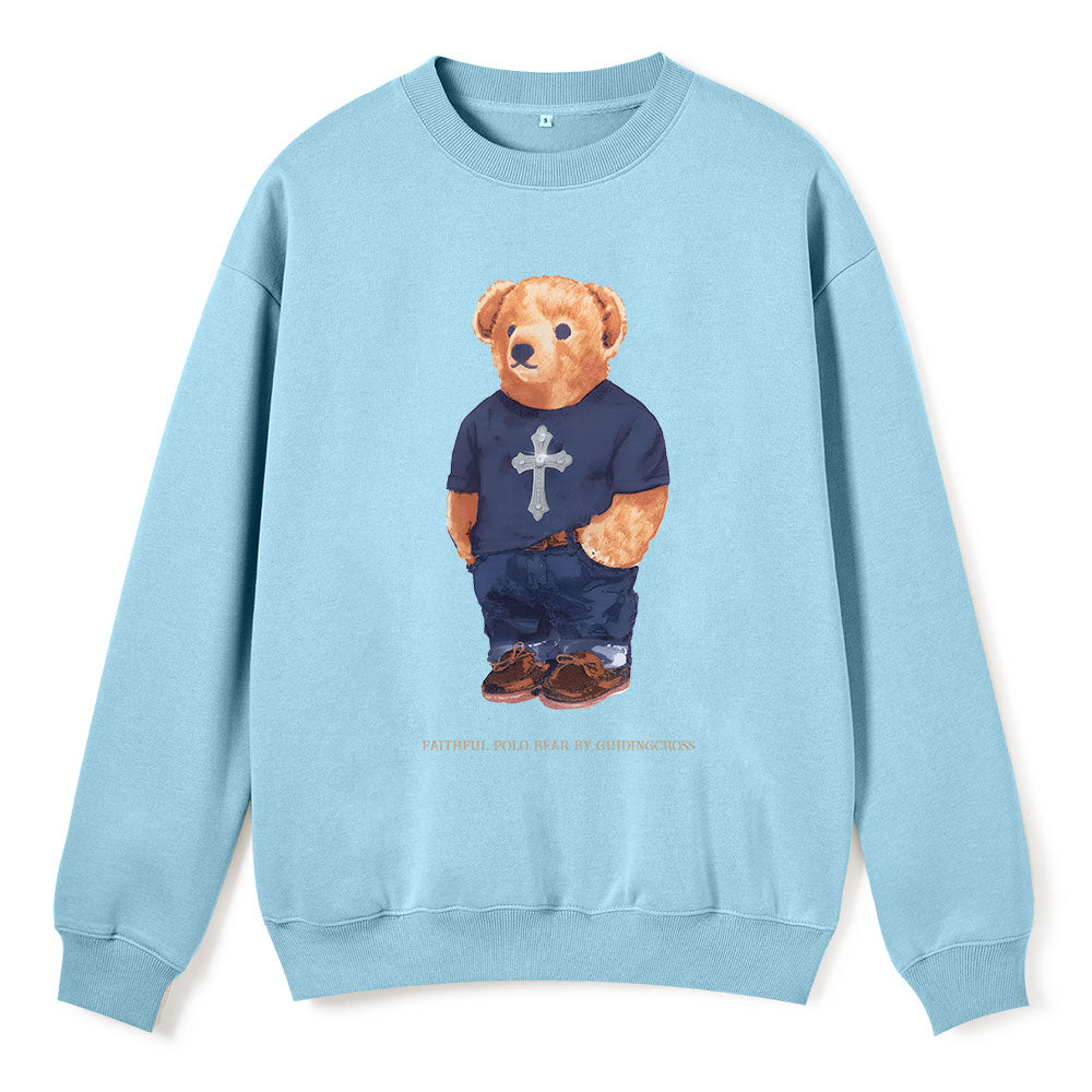 Faithful Bear By Guidingcross Christian Fleece Sweatshirt