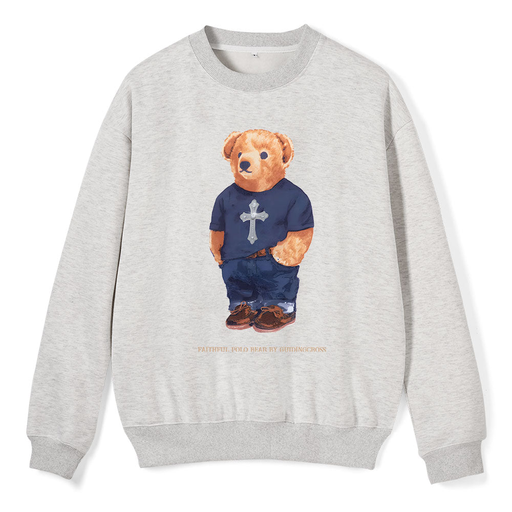 Faithful Bear By Guidingcross Christian Fleece Sweatshirt