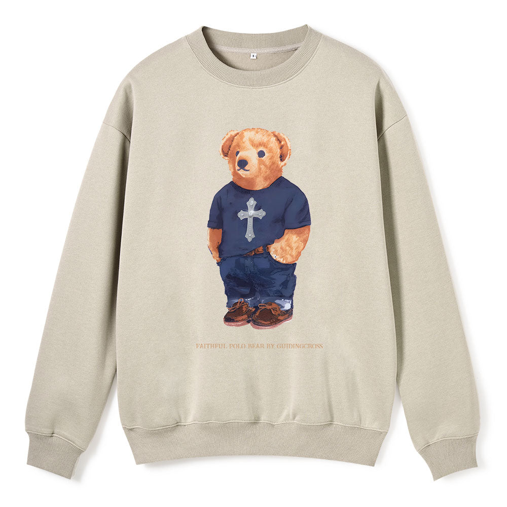 Faithful Bear By Guidingcross Christian Fleece Sweatshirt