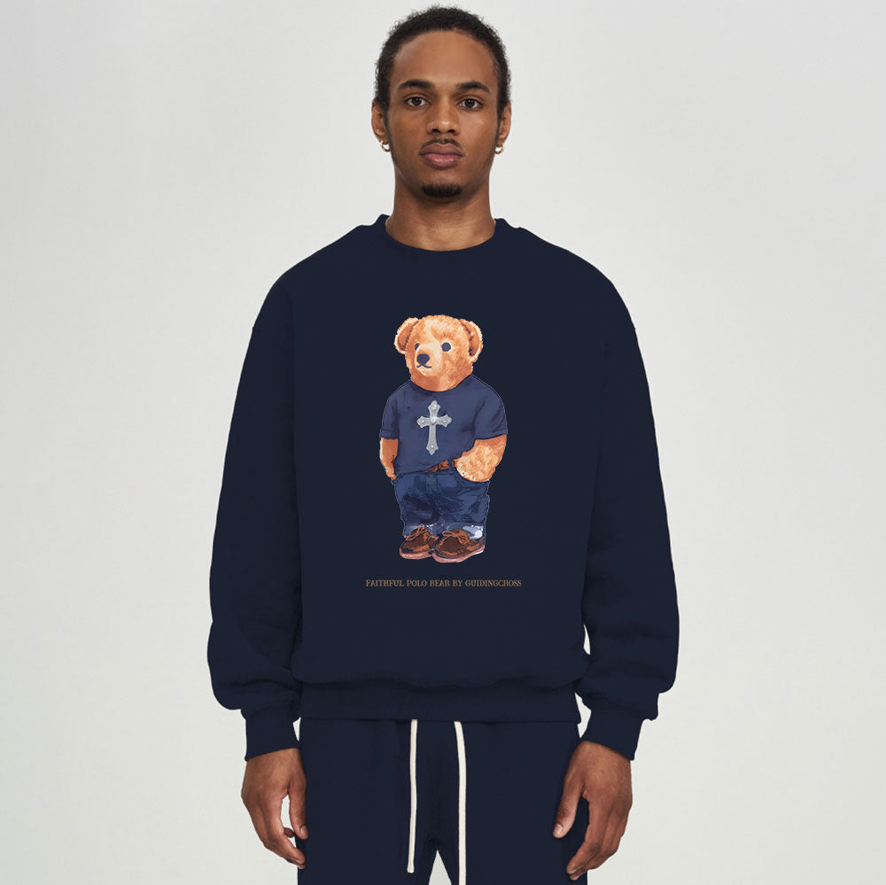 Faithful Bear By Guidingcross Christian Fleece Sweatshirt