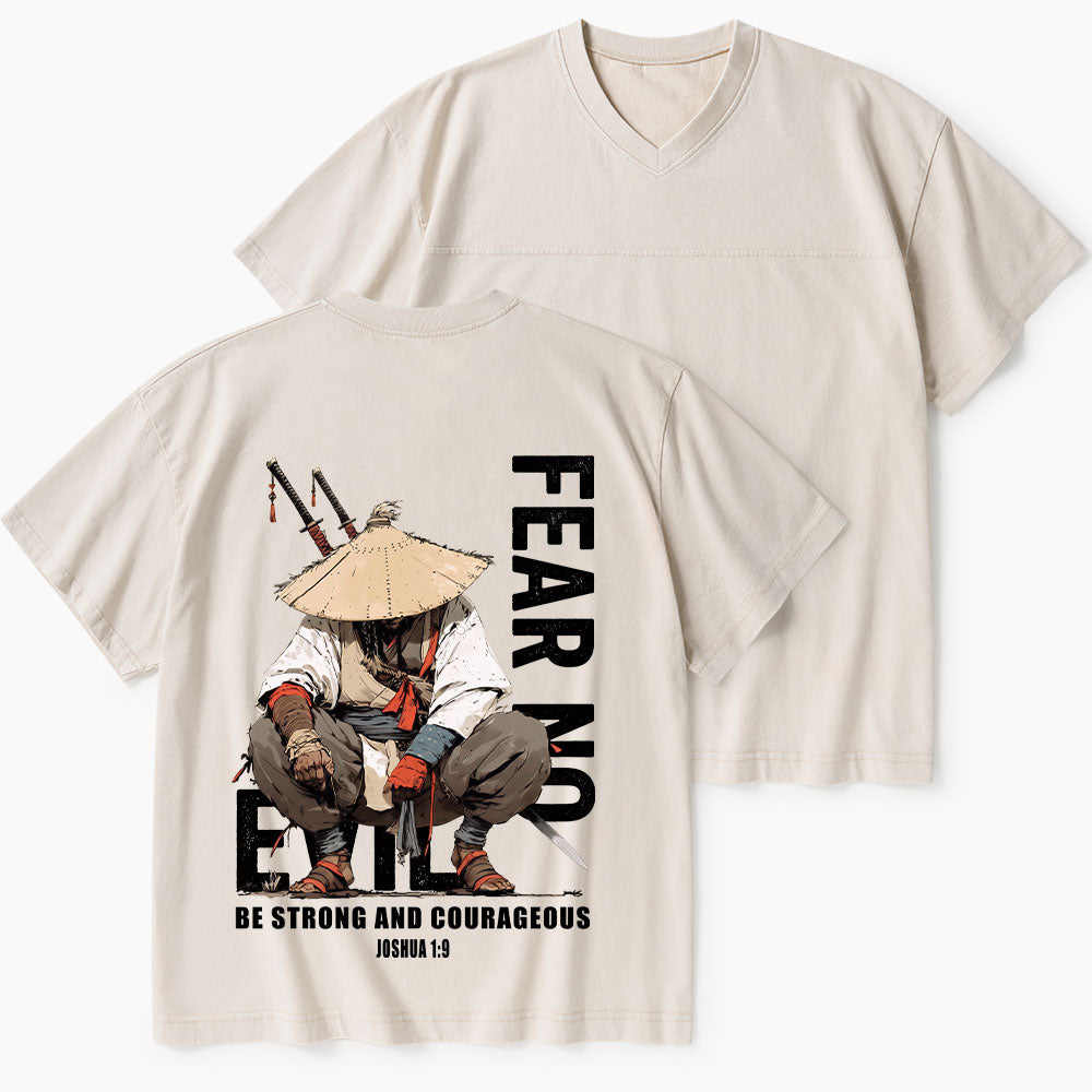 Fear No Evil Christian Washed V-Neck T-Shirt