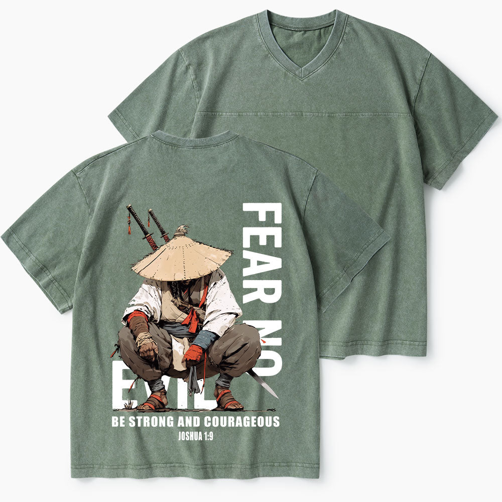 Fear No Evil Christian Washed V-Neck T-Shirt