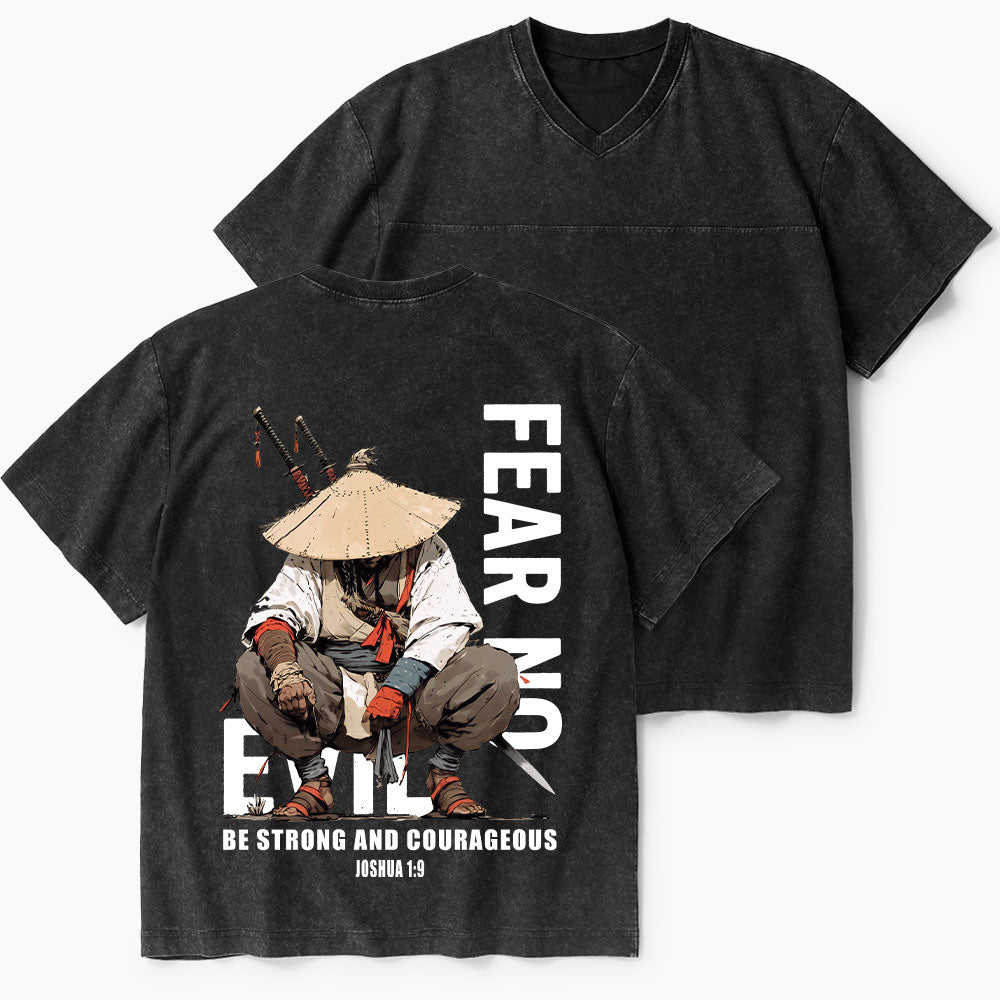 Fear No Evil Christian Washed V-Neck T-Shirt