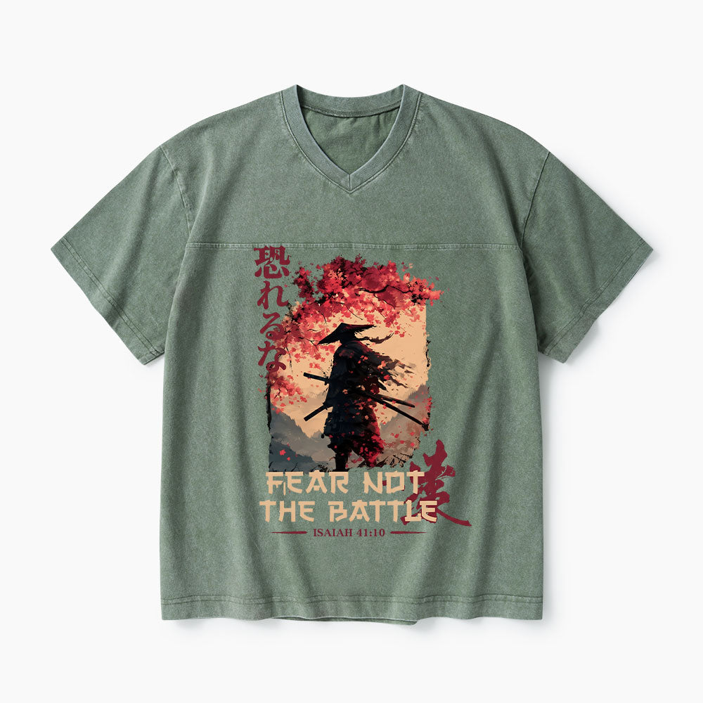Fear Not The Battle Christian Washed V-Neck T-Shirt