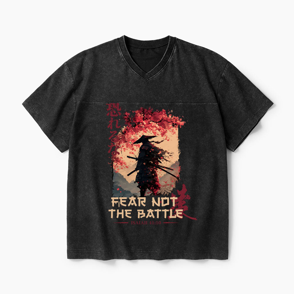 Fear Not The Battle Christian Washed V-Neck T-Shirt