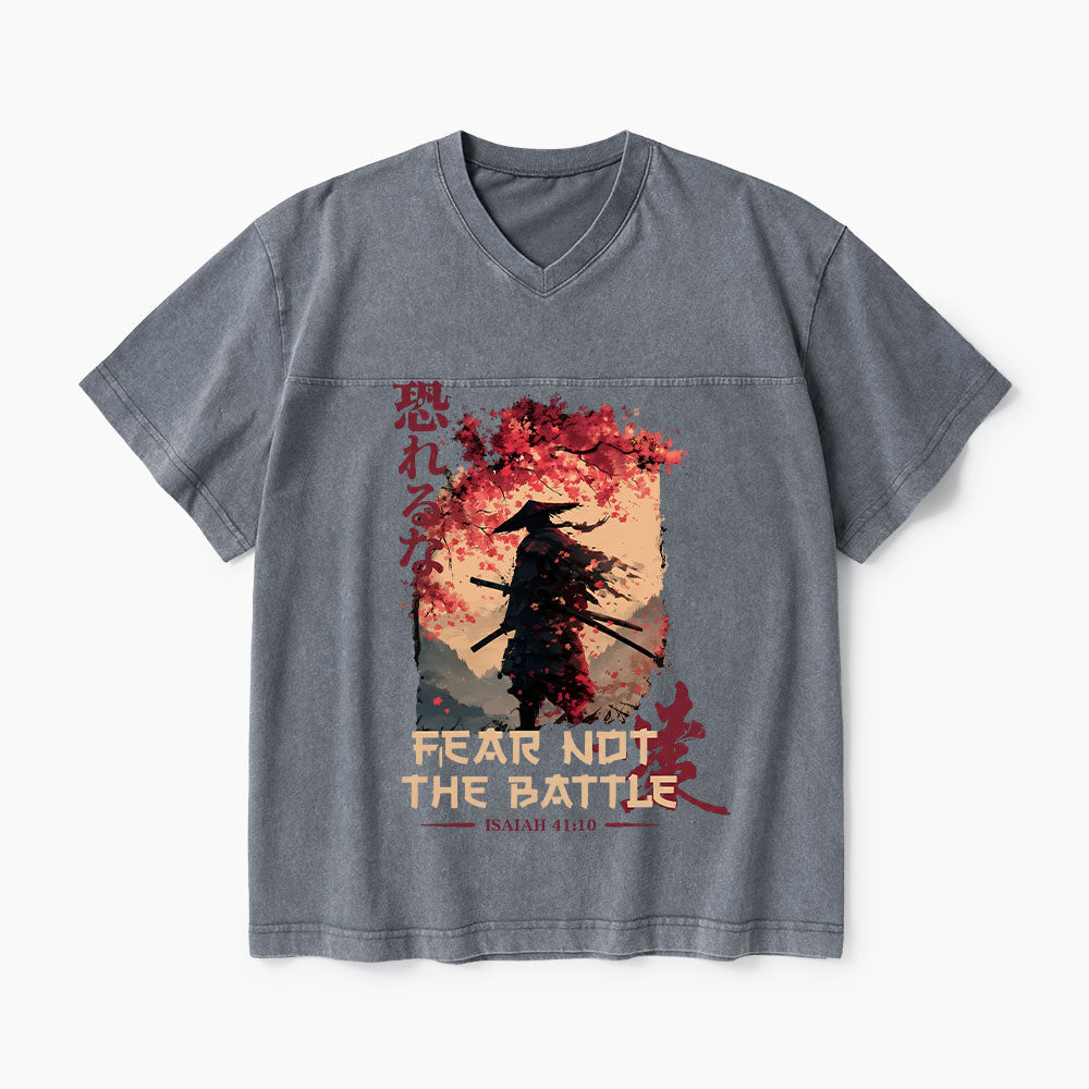Fear Not The Battle Christian Washed V-Neck T-Shirt