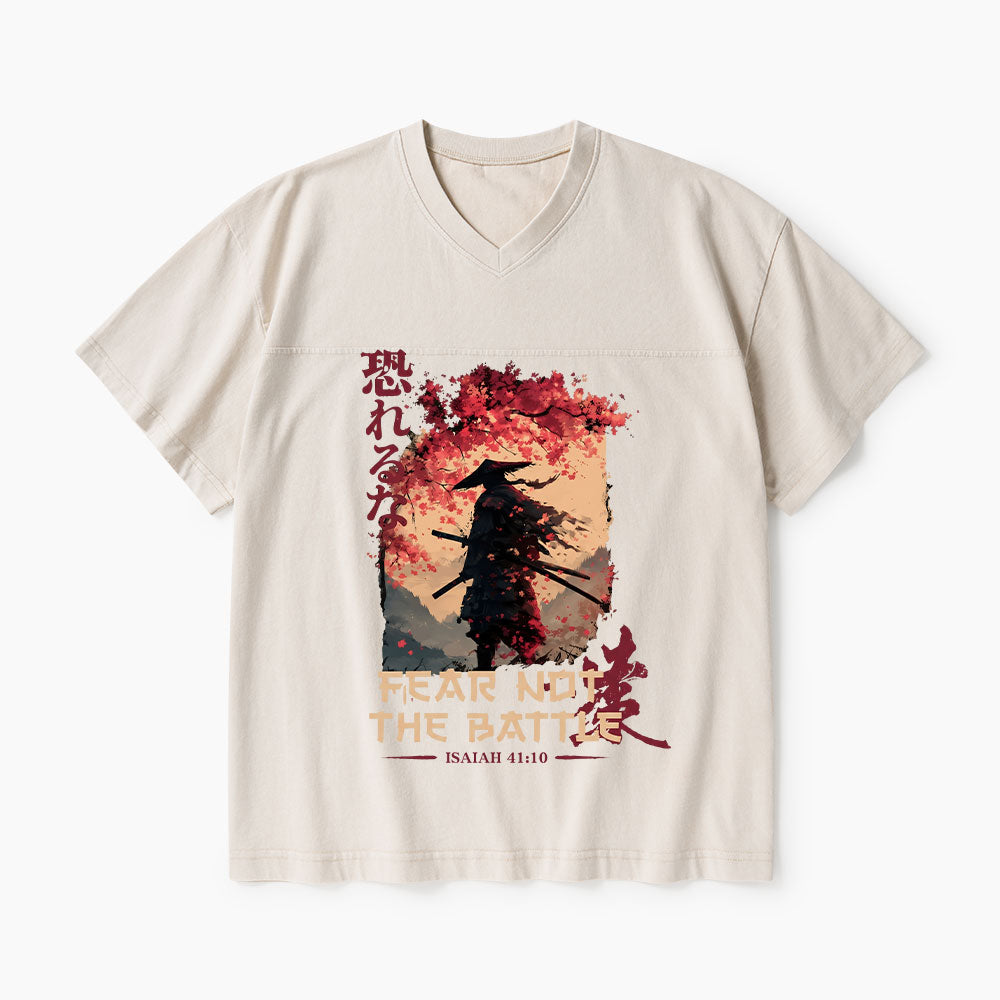 Fear Not The Battle Christian Washed V-Neck T-Shirt